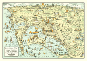 Vintage Map of San Diego County, California 1935