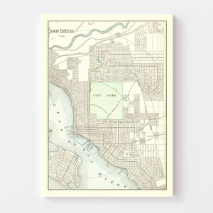 Vintage Map of San Diego, California 1912