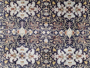 Persian Kashan Rug, Navy Blue, Hand-Knotted, Wool, 4' 8" x 7' 4", Pair A