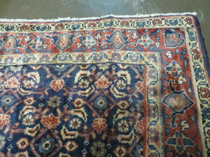 3'7" X 10' Antique Handmade India Floral Oriental Wool Runner Rug Organic Blue