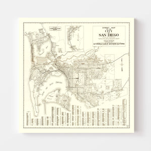 Vintage Map of San Diego, California 1925