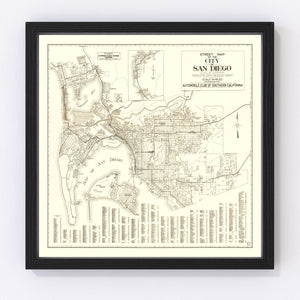 Vintage Map of San Diego, California 1925