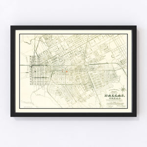 Vintage Map of Dallas, Texas 1882