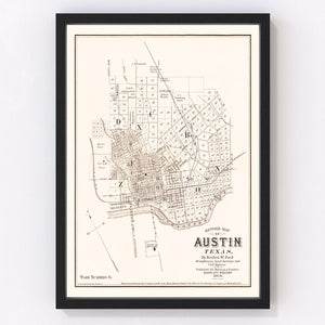 Vintage Map of Austin, Texas 1885