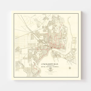 Vintage Map of Jacksonville, Florida 1913