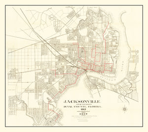 Vintage Map of Jacksonville, Florida 1913