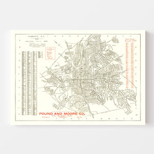 Vintage Map of Charlotte, North Carolina 1930