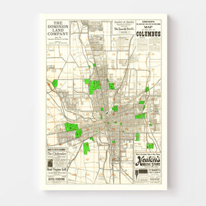 Vintage Map of Columbus, Ohio 1916