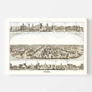 Vintage Map of Indianapolis, Indiana 1860