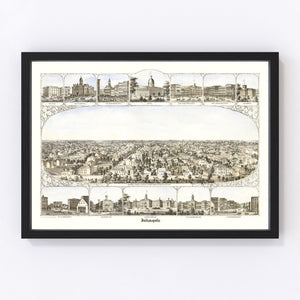 Vintage Map of Indianapolis, Indiana 1860