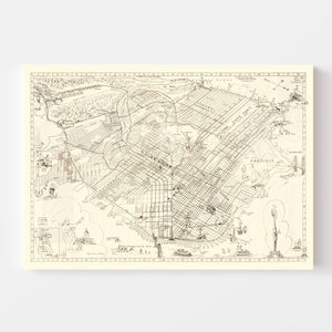 Vintage Map of San Francisco, California 1939