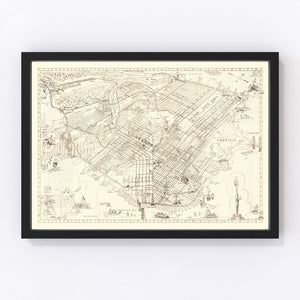 Vintage Map of San Francisco, California 1939