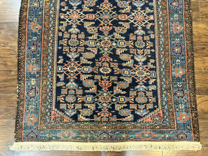 Antique Persian Tribal Rug 5x7, Navy Blue & Pink, Hand Knotted Handmade 1920s Wool Rug, Allover Pattern, Persian Hamadan Rug