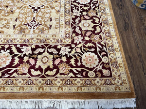 Indian Rug 9x12 Agra Rug, Vintage Rug 9 x 12 Wool Rug, Area Rug 9x12 Oriental Carpet, Unique Colors, Hand Knotted, Clay Dark Brown, Allover
