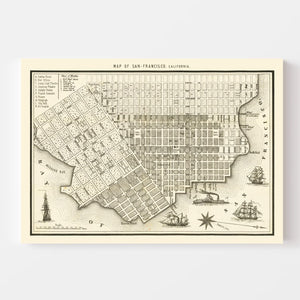Vintage Map of San Francisco, California 1852