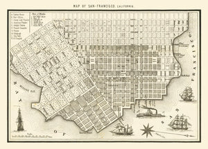 Vintage Map of San Francisco, California 1852