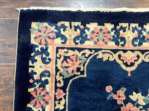 Chinese Rug 3x6, Peking Rug, Blue Chinese Wool Rug, Fete Rug