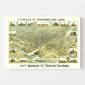 Vintage Map of Denver, Colorado 1882
