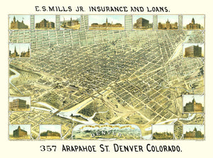 Vintage Map of Denver, Colorado 1882