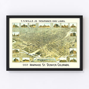 Vintage Map of Denver, Colorado 1882