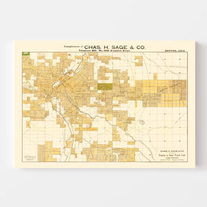 Vintage Map of Denver, Colorado 1889