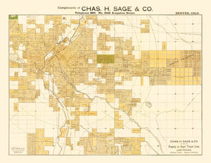 Vintage Map of Denver, Colorado 1889