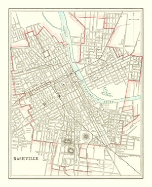Vintage Map of Nashville, Tennessee 1895