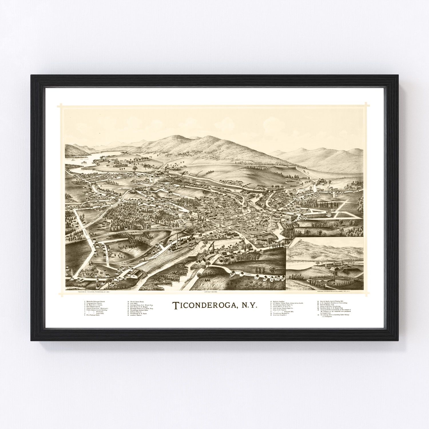 Vintage Map of Ticonderoga, New York 1891