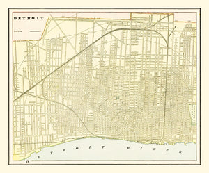 Vintage Map of Detroit, Michigan 1892