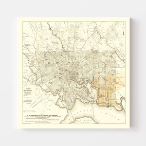 Vintage Map of Baltimore, Maryland 1873