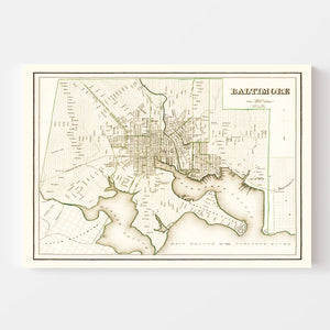 Vintage Map of Baltimore, Maryland 1838