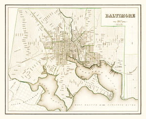 Vintage Map of Baltimore, Maryland 1838