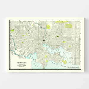 Vintage Map of Baltimore, Maryland 1892
