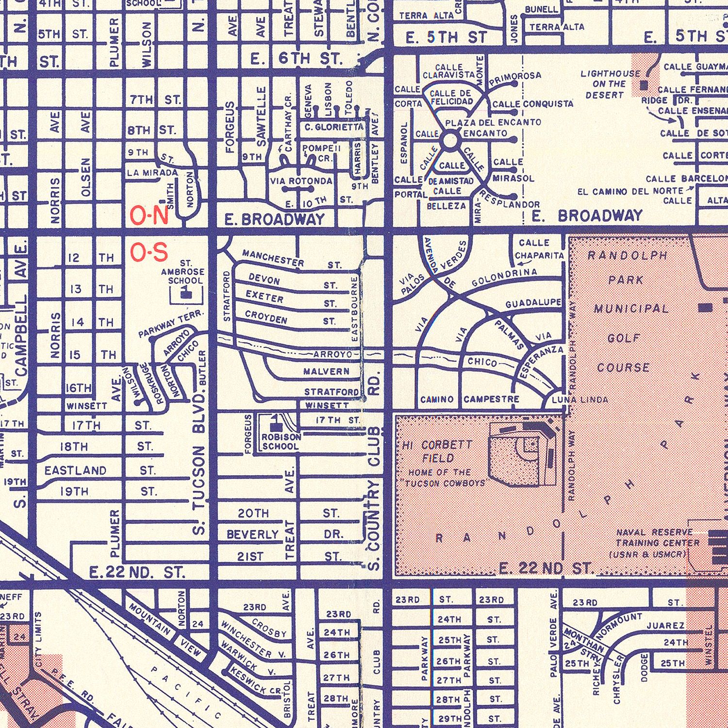 Vintage Map of Tucson, Arizona 1956