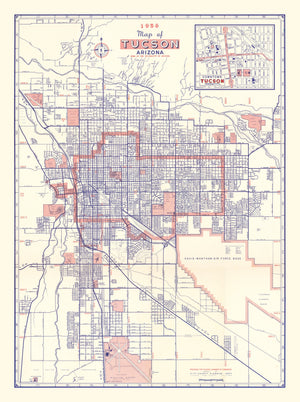 Vintage Map of Tucson, Arizona 1956