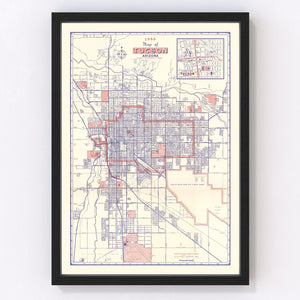 Vintage Map of Tucson, Arizona 1956