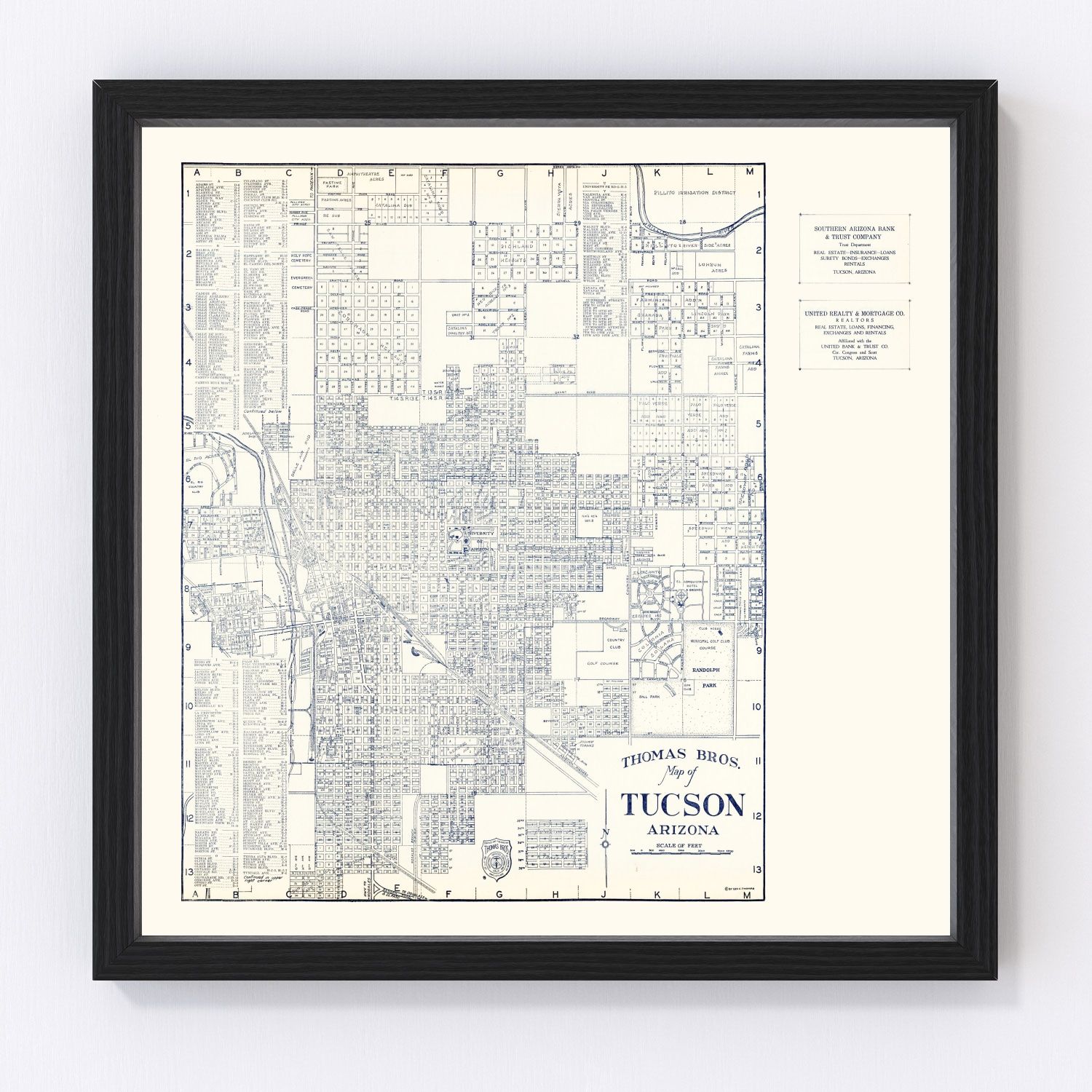 Vintage Map of Tucson, Arizona 1920