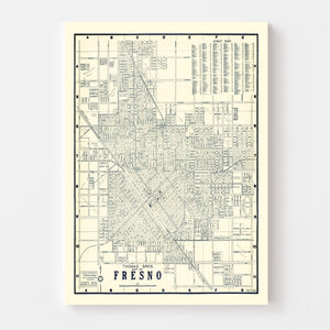 Vintage Map of Fresno, California 1920