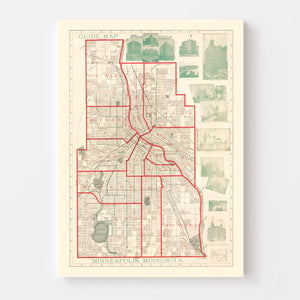 Vintage Map of Minneapolis, Minnesota 1891