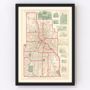 Vintage Map of Minneapolis, Minnesota 1891