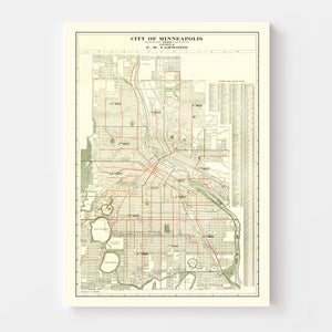 Vintage Map of Minneapolis, Minnesota 1913