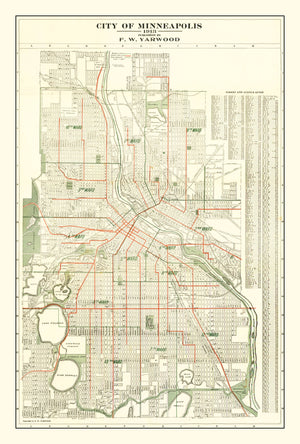 Vintage Map of Minneapolis, Minnesota 1913