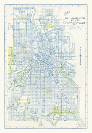 Vintage Map of Minneapolis, Minnesota 1922