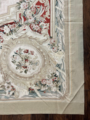 Large Aubusson Rug 11x17, Wool Handmade Vintage Carpet, Ivory Beige, French European Elegant Design, Palace Size Rug