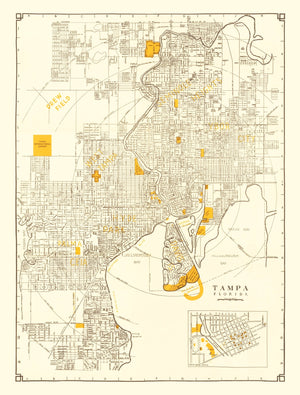 Vintage Map of Tampa, Florida 1947