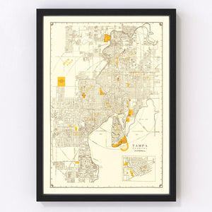 Vintage Map of Tampa, Florida 1947