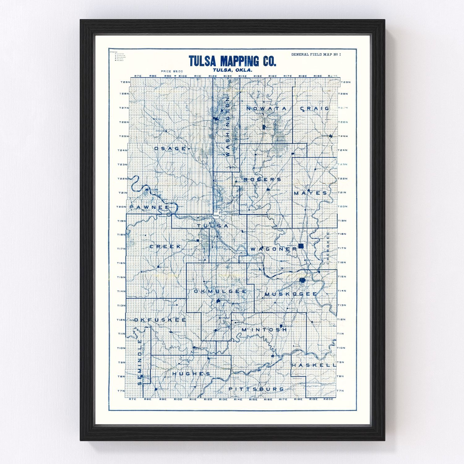 Vintage Map of Tulsa, Oklahoma 1913