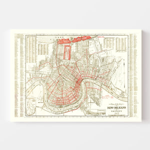 Vintage Map of New Orleans, Louisiana 1925
