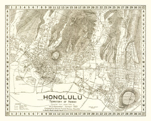 Vintage Map of Honolulu, Hawaii 1922