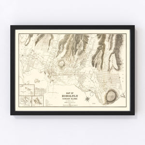 Vintage Map of Honolulu, Hawaii 1901